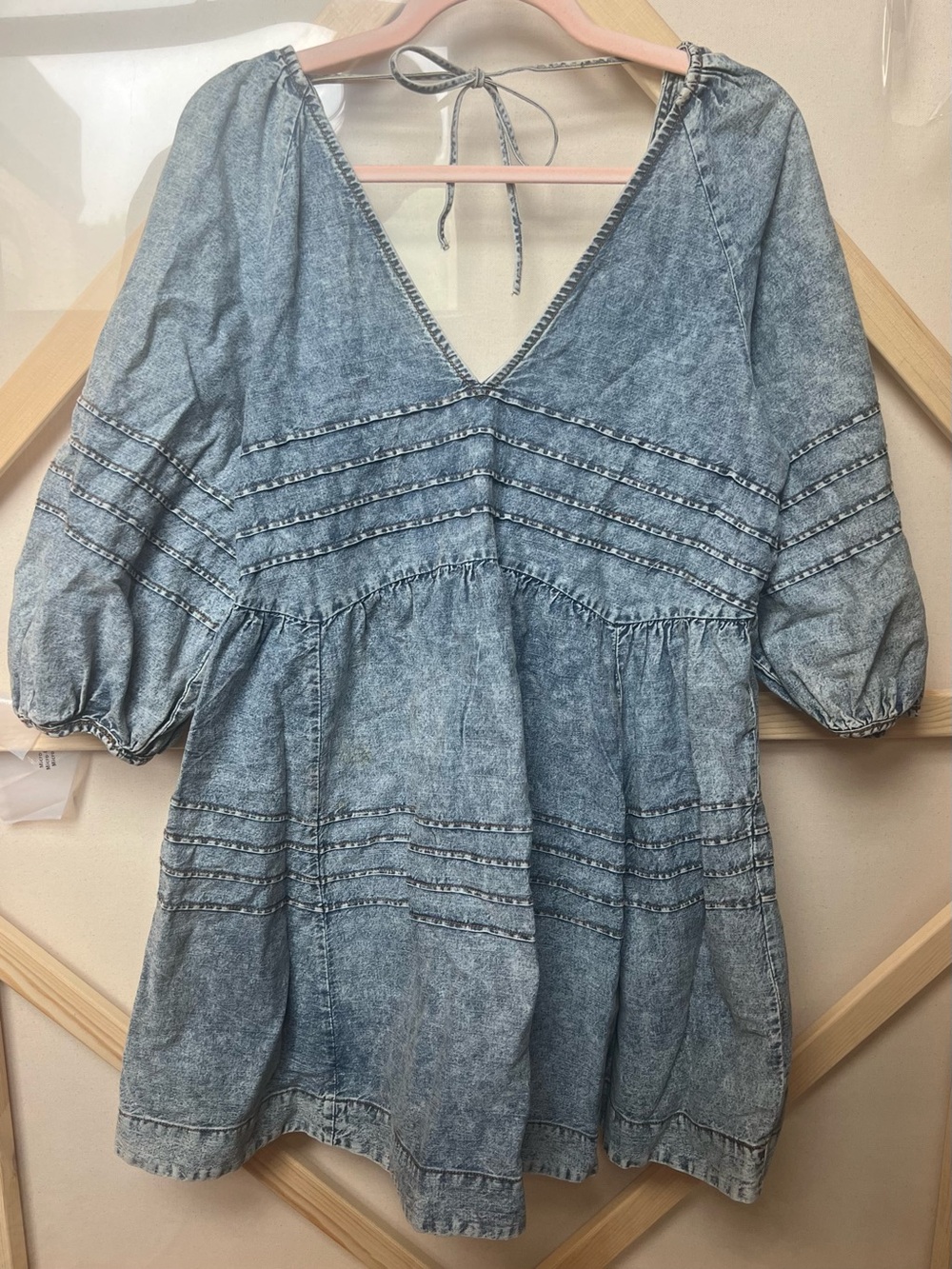 Free People Washed Denim V-Neck Babydoll Dress